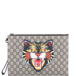 Zipped Pouch Angry Cat Gg Coated Canvas