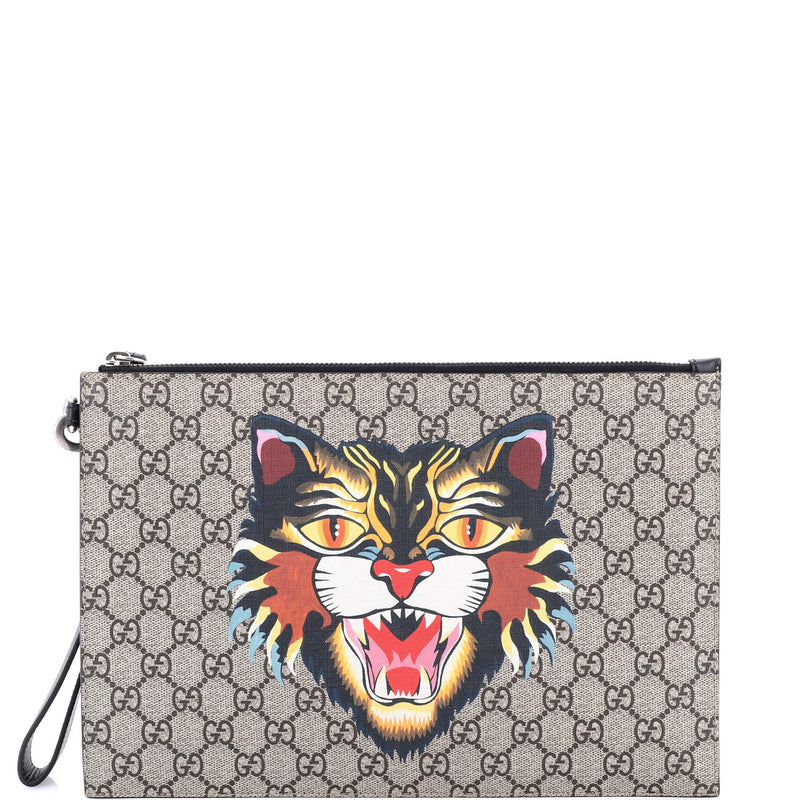 Zipped Pouch Angry Cat Gg Coated Canvas
