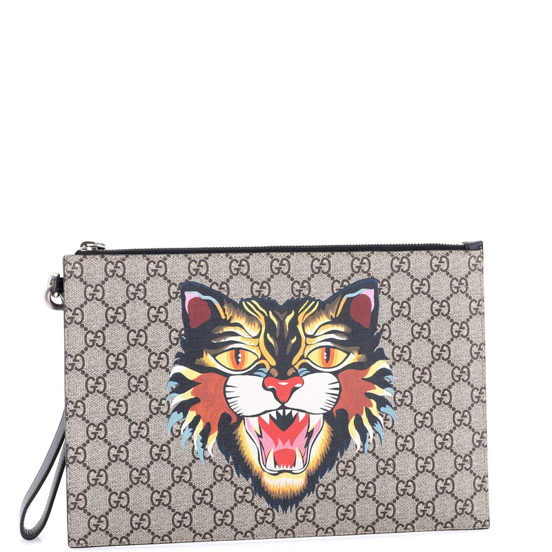 Zipped Pouch Angry Cat Gg Coated Canvas