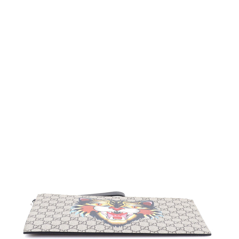Zipped Pouch Angry Cat Gg Coated Canvas