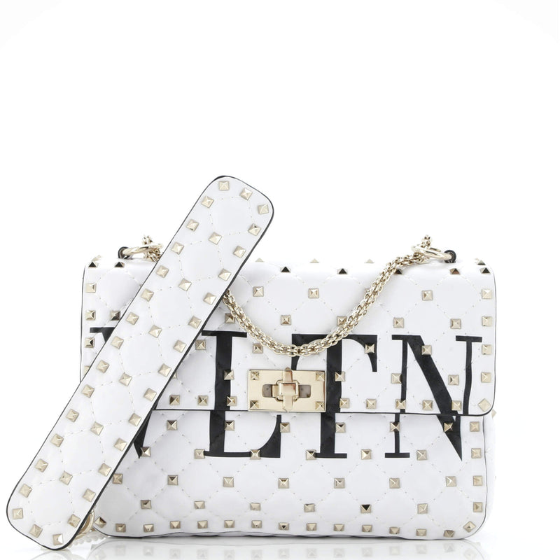 Vltn Rockstud Spike Flap Bag Quilted