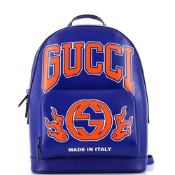 Zip Pocket Backpack Logo Print Leather
