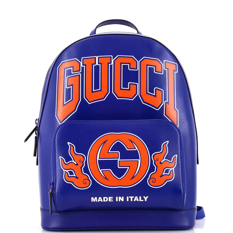Zip Pocket Backpack Logo Print Leather