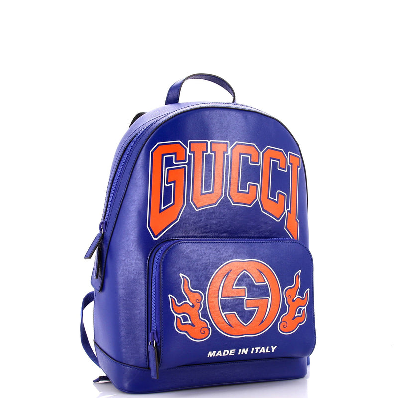 Zip Pocket Backpack Logo Print Leather