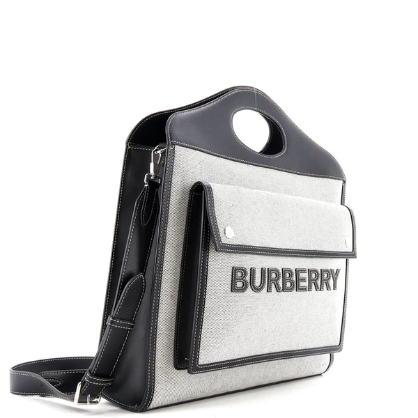 Logo Pocket Tote Canvas With Leather