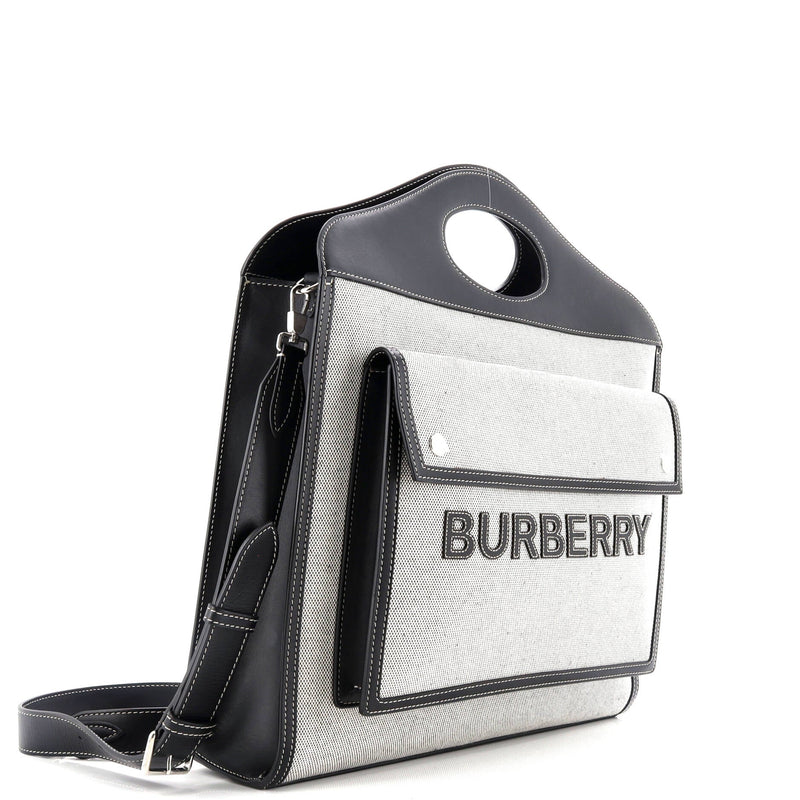 Logo Pocket Tote Canvas With Leather