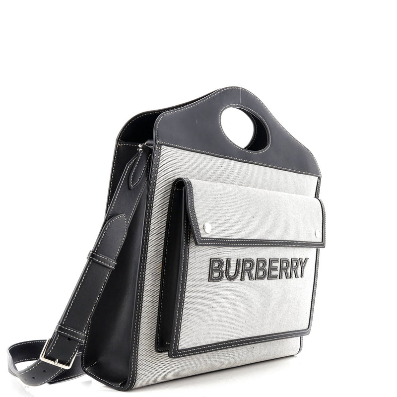 Logo Pocket Tote Canvas With Leather