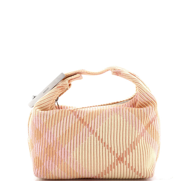 Peg Handle Bag Knit Check Fabric Mini