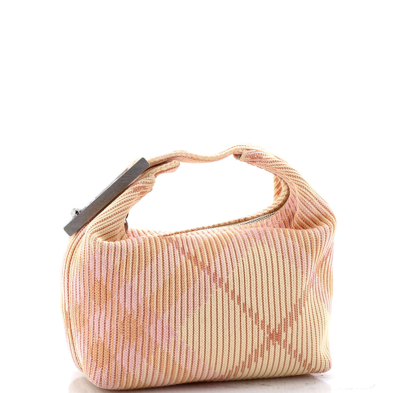 Peg Handle Bag Knit Check Fabric Mini
