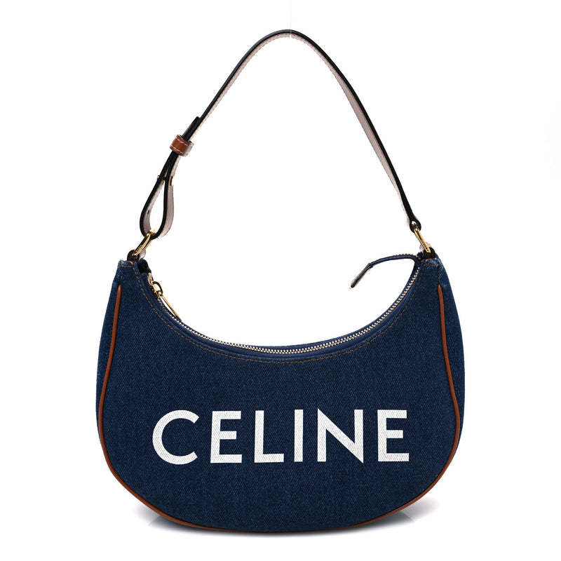 Celine Denim Ava Shoulder Bag Navy Tan