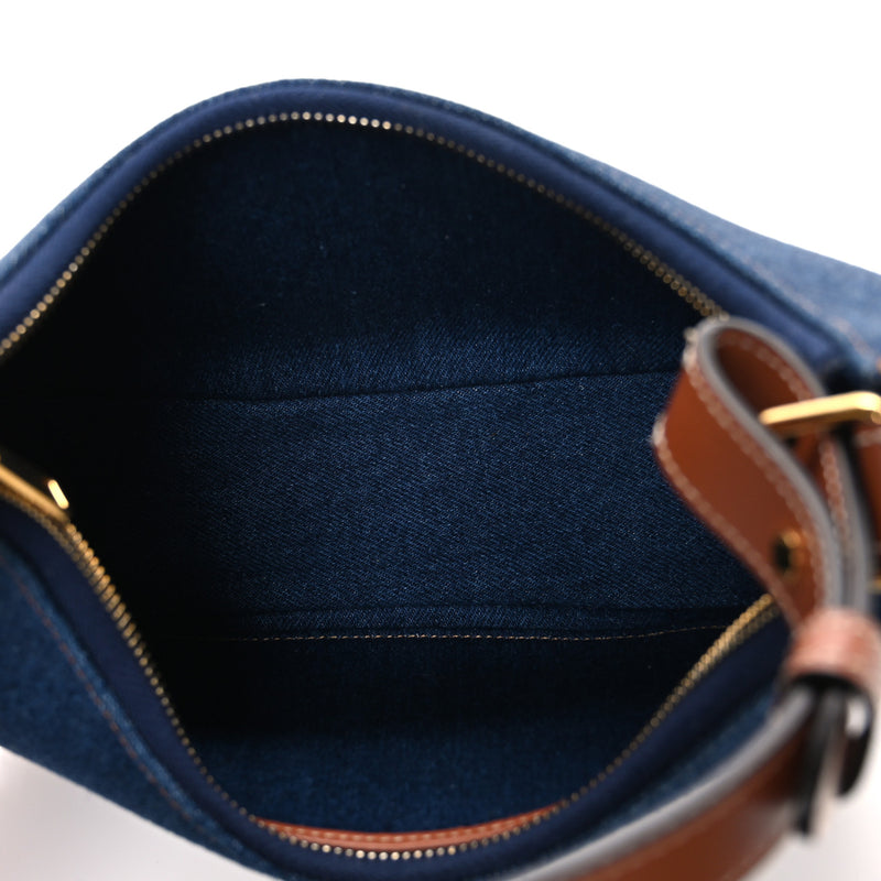 Celine Denim Ava Shoulder Bag Navy Tan