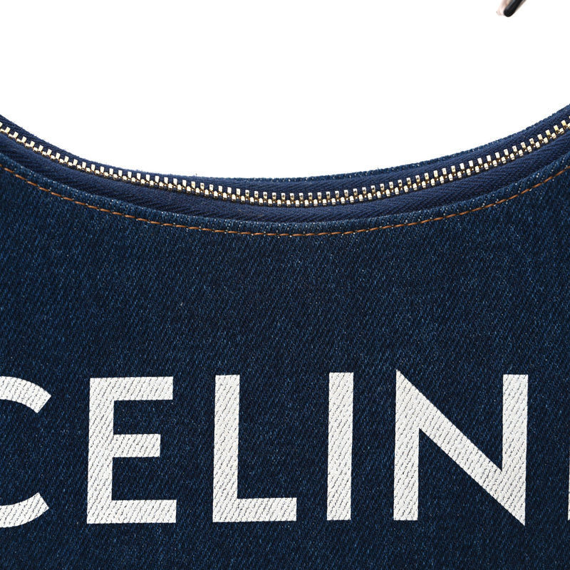 Celine Denim Ava Shoulder Bag Navy Tan