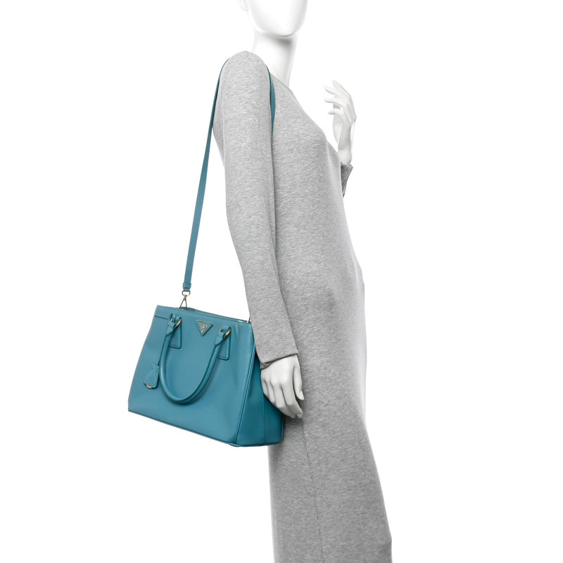 Prada Saffiano Lux Medium Tote Turchese