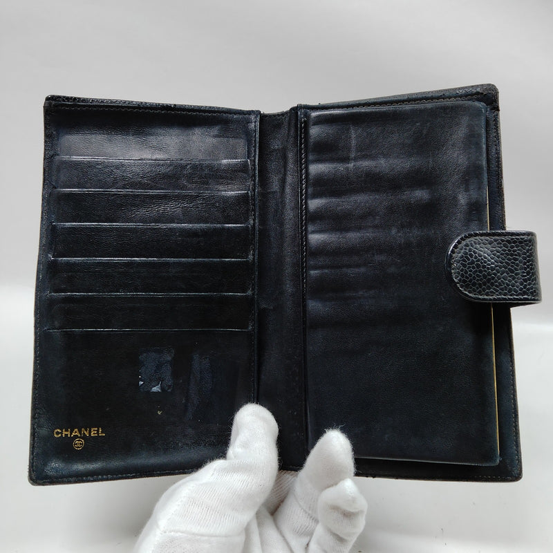 Chanel Long Wallet Black Caviarskin