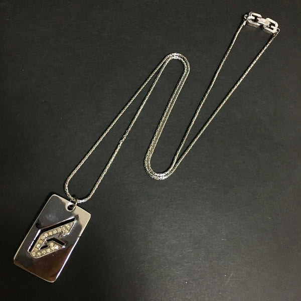 Givenchy G Logo Plate Rhinestone Silver