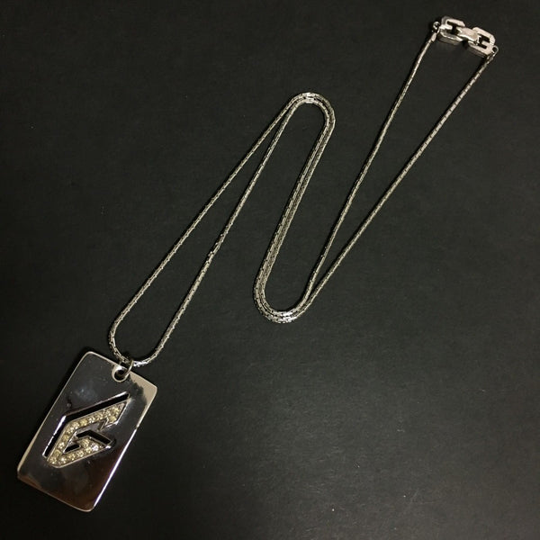 Givenchy G Logo Plate Rhinestone Silver