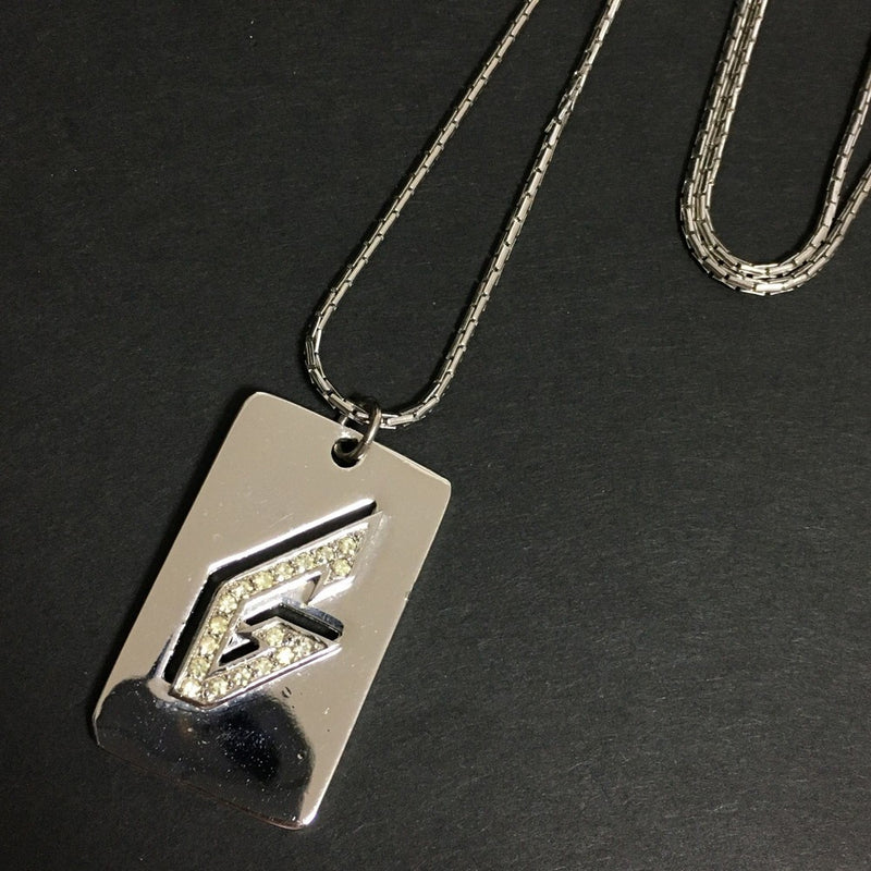 Givenchy G Logo Plate Rhinestone Silver