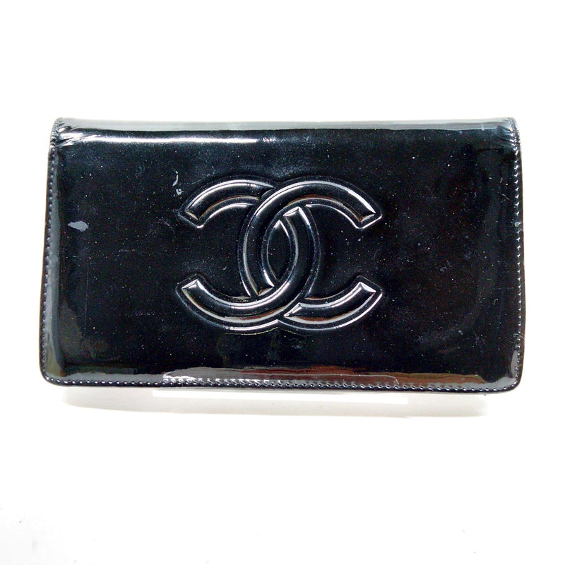 Chanel Long Wallet Black Patent Leather