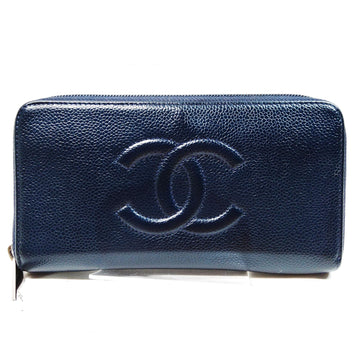 Chanel Long Wallet Navy Blue Caviarskin