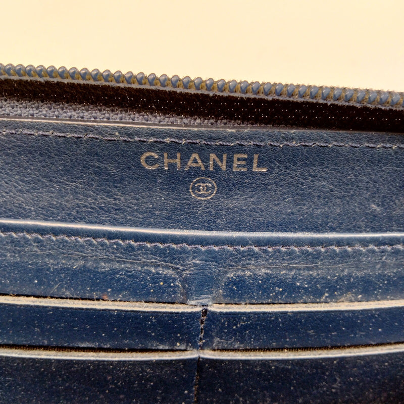 Chanel Long Wallet Navy Blue Caviarskin