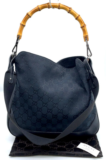 Gucci Gg Canvas Bamboo Handle Black