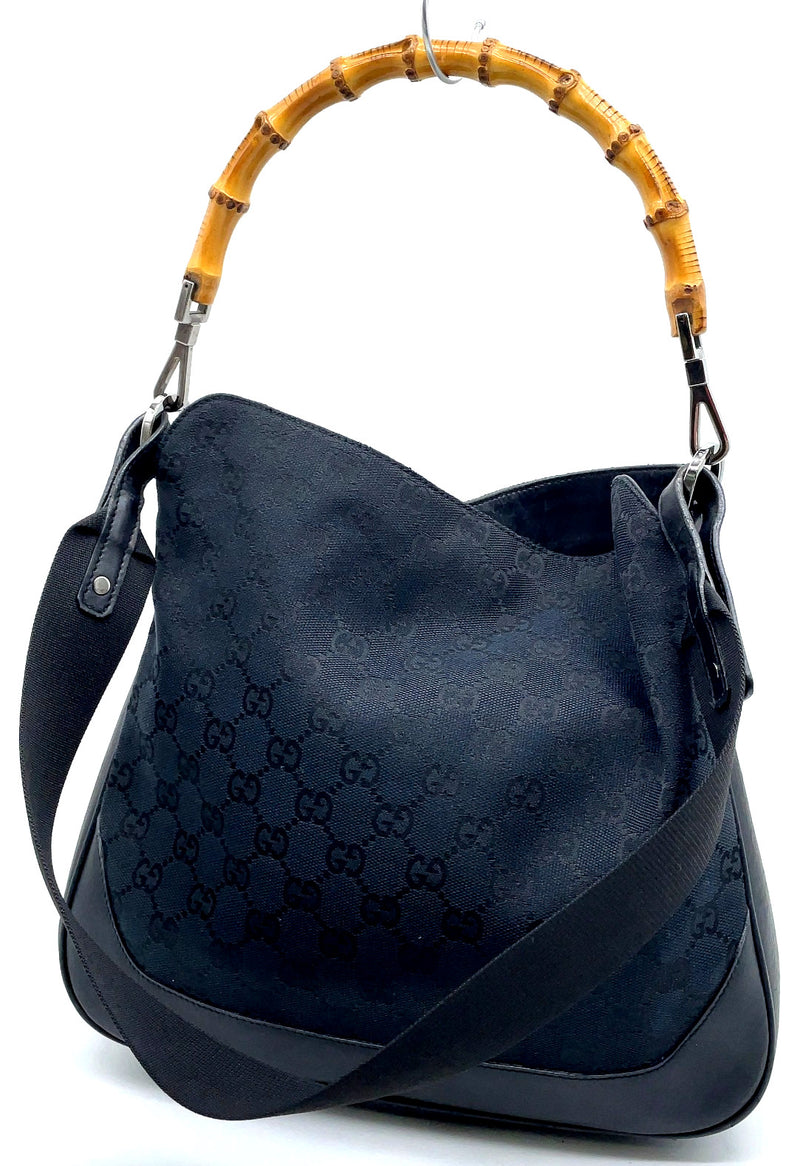 Gucci Gg Canvas Bamboo Handle Black
