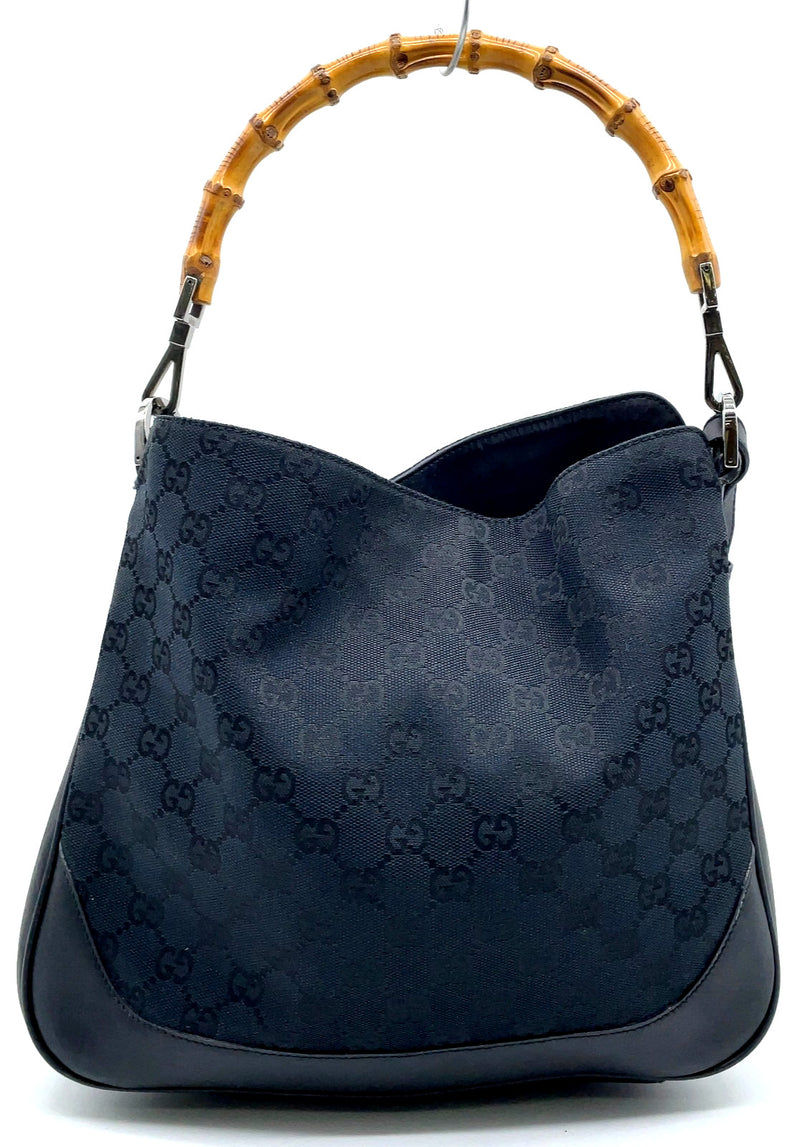 Gucci Gg Canvas Bamboo Handle Black