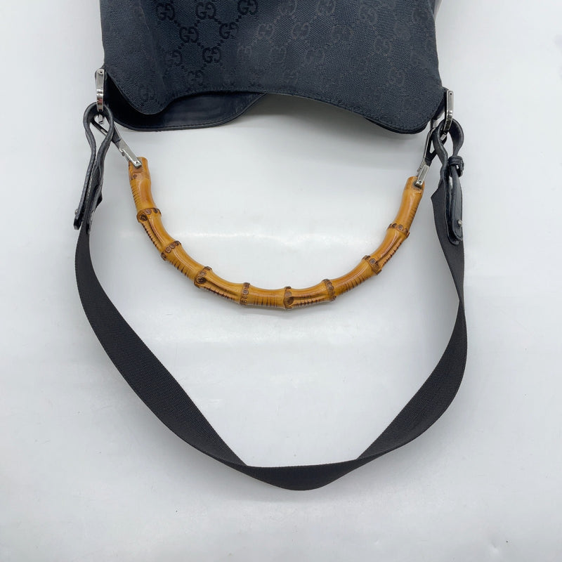 Gucci Gg Canvas Bamboo Handle Black