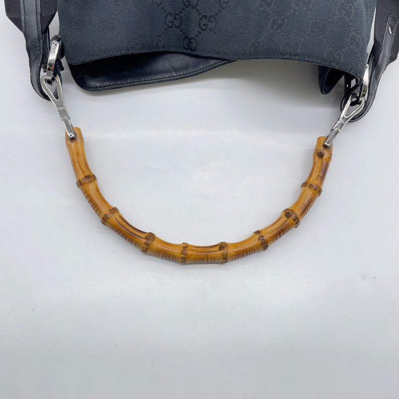 Gucci Gg Canvas Bamboo Handle Black