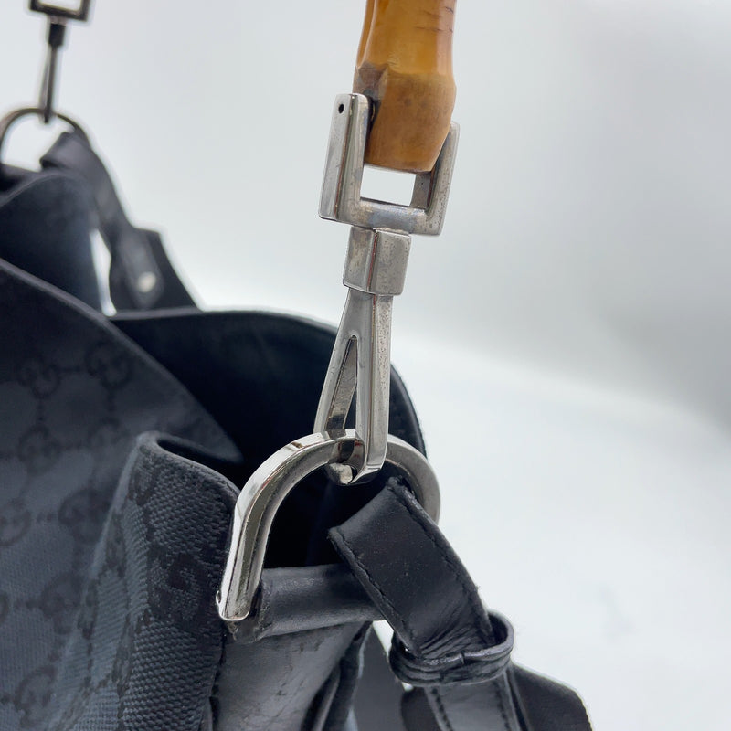 Gucci Gg Canvas Bamboo Handle Black