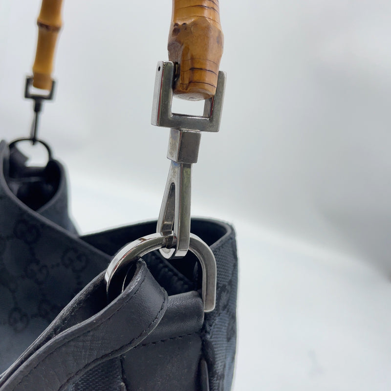 Gucci Gg Canvas Bamboo Handle Black