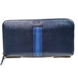 Prada Long Wallet Navy Blue Leather