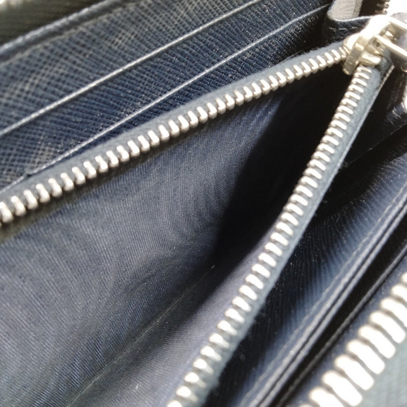 Prada Long Wallet Navy Blue Leather