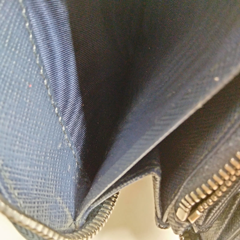 Prada Long Wallet Navy Blue Leather