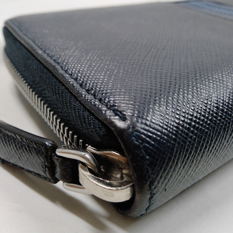 Prada Long Wallet Navy Blue Leather