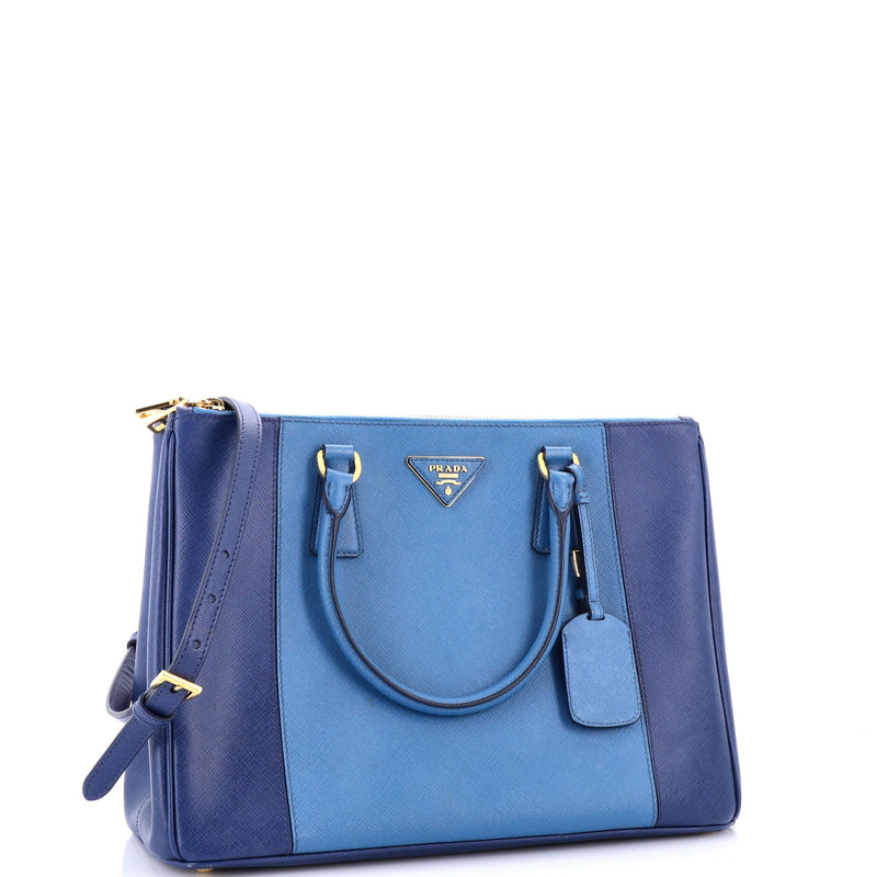 Bicolor Double Zip Lux Tote Saffiano