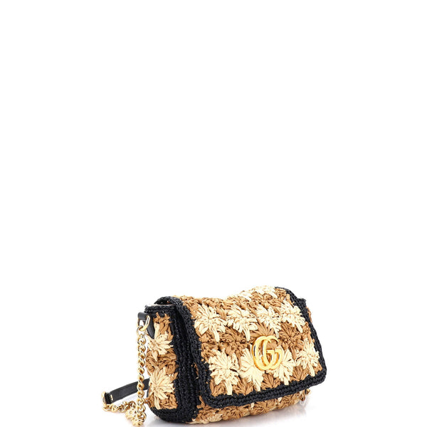 Gg Marmont Flap Bag Raffia Small