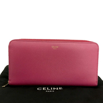 Celine Logo Leather Zip Around Long