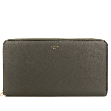 Celine Logo Leather Zip Around Long