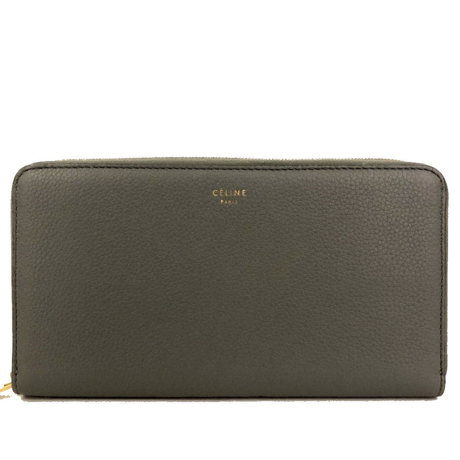 Celine Logo Leather Zip Around Long