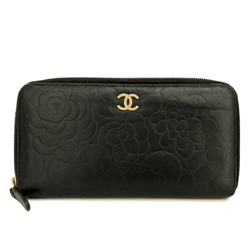 Chanel Camellia Cc Logo Lambskin Zip