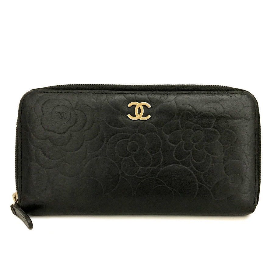 Chanel Camellia Cc Logo Lambskin Zip