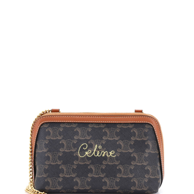 Zip Around Chain Clutch Embroidered