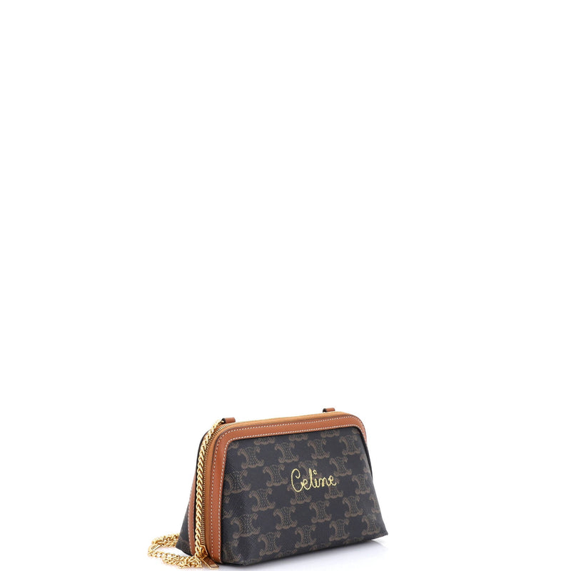 Zip Around Chain Clutch Embroidered