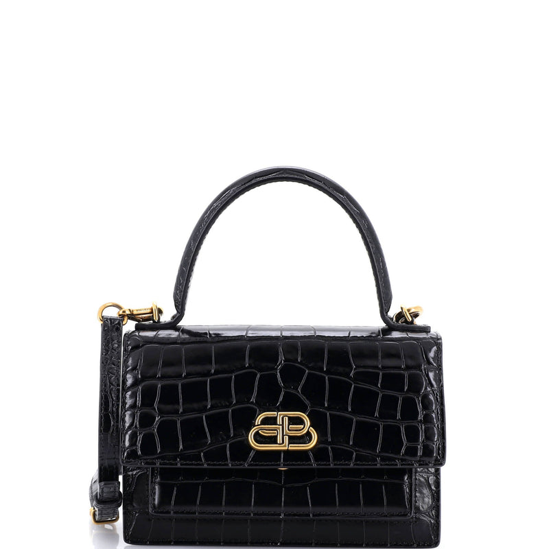 Sharp Top Handle Bag Crocodile Embossed