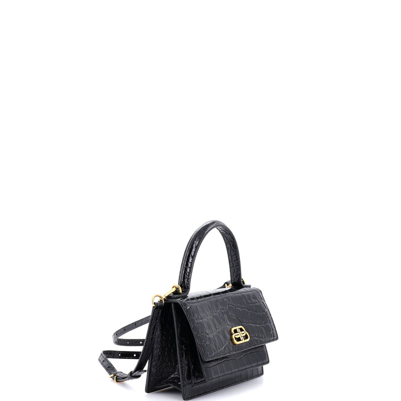 Sharp Top Handle Bag Crocodile Embossed