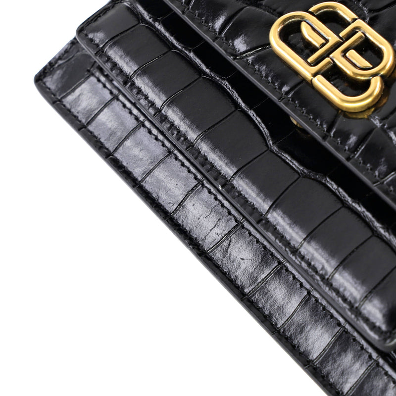 Sharp Top Handle Bag Crocodile Embossed