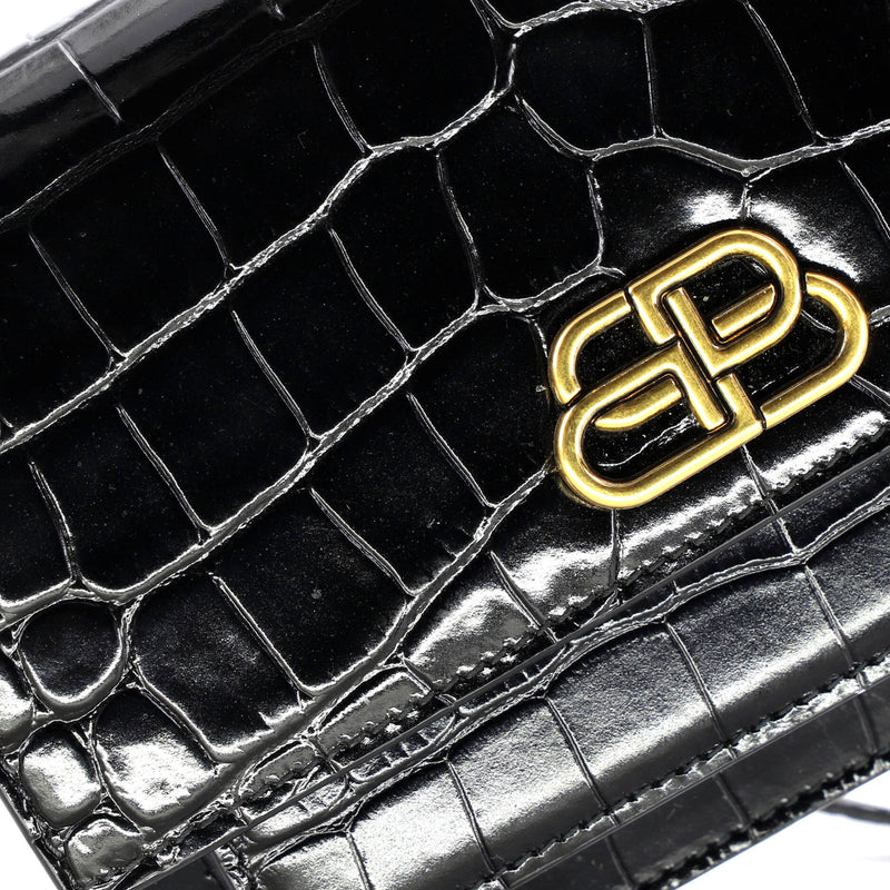 Sharp Top Handle Bag Crocodile Embossed