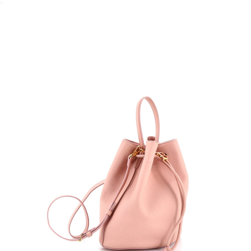 Tb Drawstring Bucket Bag Leather Small