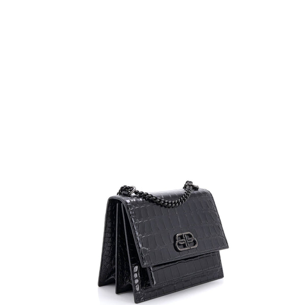 Sharp Shoulder Bag Crocodile Embossed